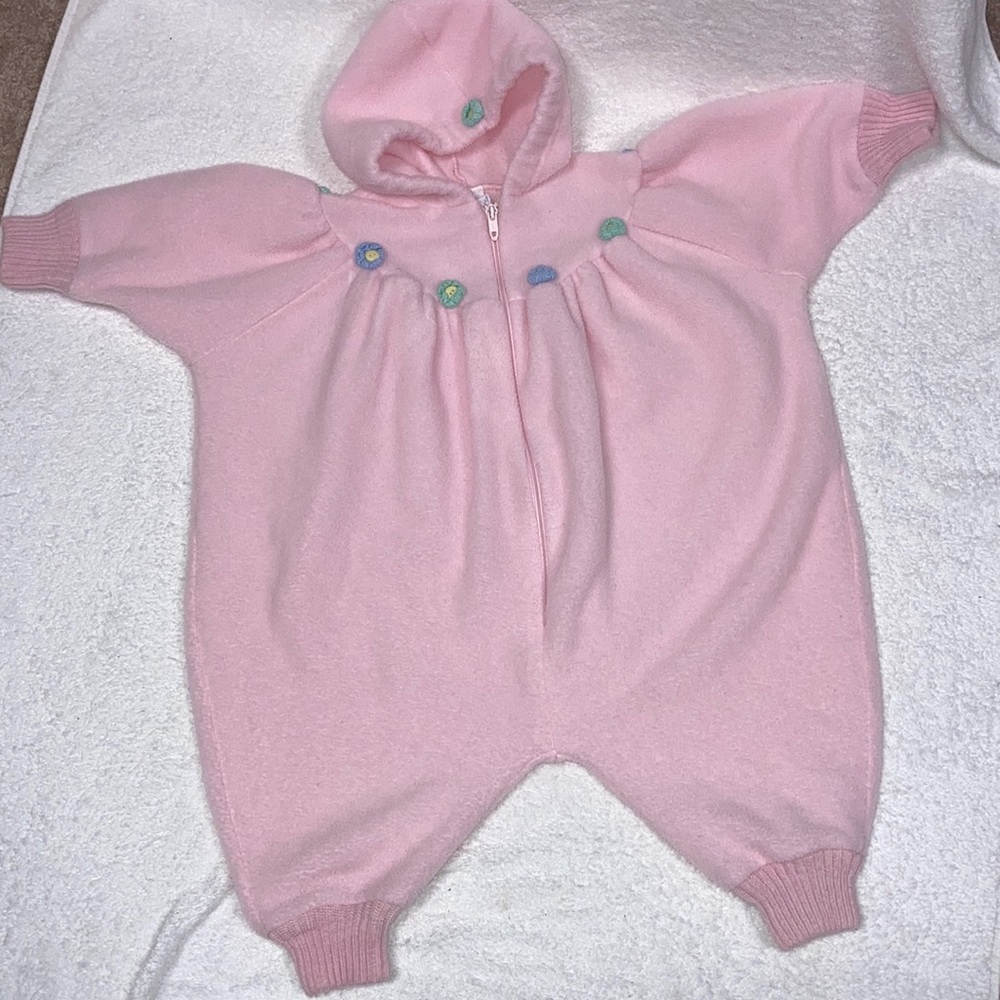 Vintage hartstrings bubble starfish light pink fleece bunting snowsuit 18m